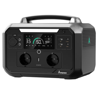 Ampace Andes 600 Pro Portable Power Station, 584Wh LiFePO4 Hybrid Battery, 600W(Surge 1800W) SiCPrime Solar Generator, Recharge to 80% in 1 Hour, 2xAC 2xUSB-A 2xUSB-C 2x5521 1xCar Socket, 2000 Cycles, -20℃~45℃, APP Control, for Outdoor, RVs, Home Use