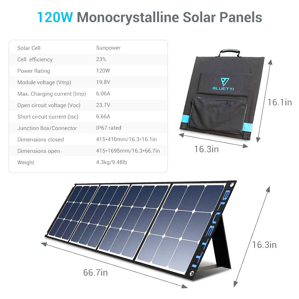 BLUETTI POWEROAK SP120 120W Solar Panel for AC200P/EB70/AC50S/EB150/EB240 Solar Generator Portable Foldable Solar Panel for Outdoor