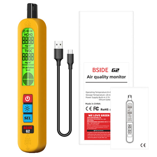 BSIDE G2 Air Quality Monitor, Formaldehyde Detector, PM2.5/TVOC/HCHO Test, Auto Alarm, LCD Display, Red &amp; Green Color