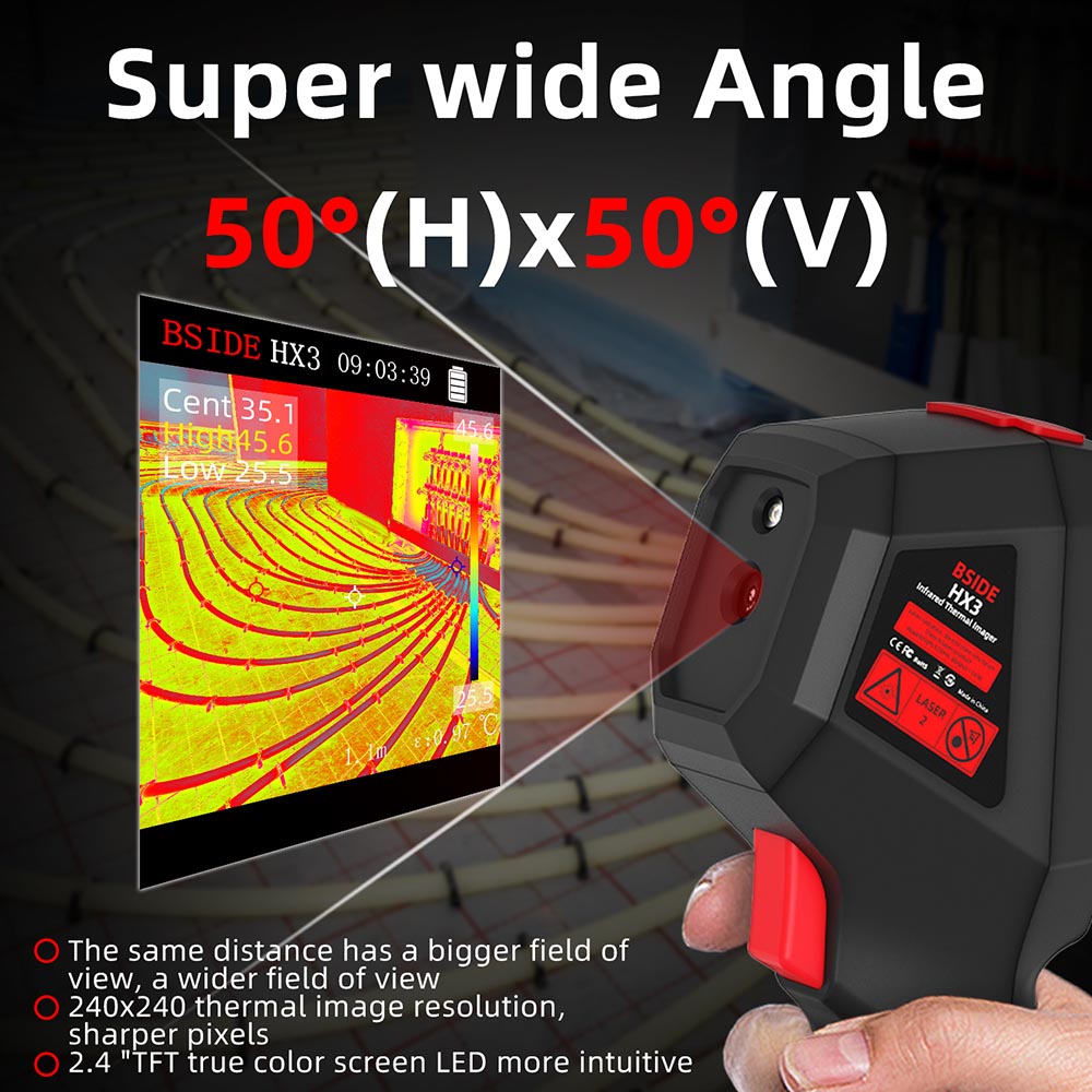 BSIDE HX3 Infrared Thermal Imaging Camera, 2.4-inch TFT LCD, 240 x 240 Resolution, -20°C to 550°C Tempearture Range, for Home Inspection HVAC Electrical