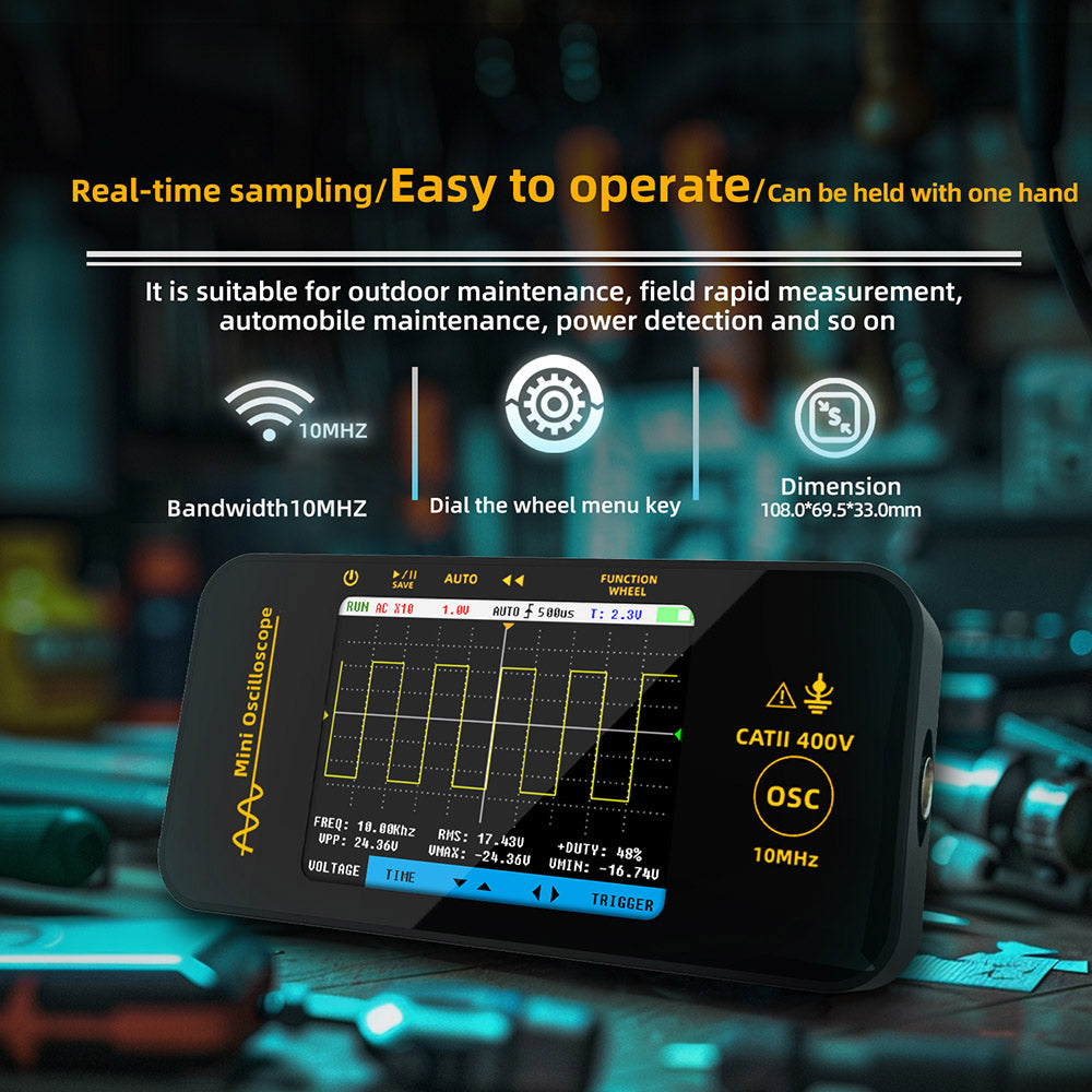 BSIDE OT3 Oscilloscope with Probe, 3.2" TFT Color Screen, 10MHz Bandwidth, Real-Time Sampling 48MSa/s, 1200mAh Battery, for Outdoor Maintenance, Automotive Repair, and Power Detection