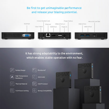 BMAX B1 Pro Mini PC Intel Gemini Lake N4000 Up to 2.6 GHz Windows 11 8GB RAM 128GB SSD 2.4G/5G Dual Band WiFi Bluetooth 4.2 - EU