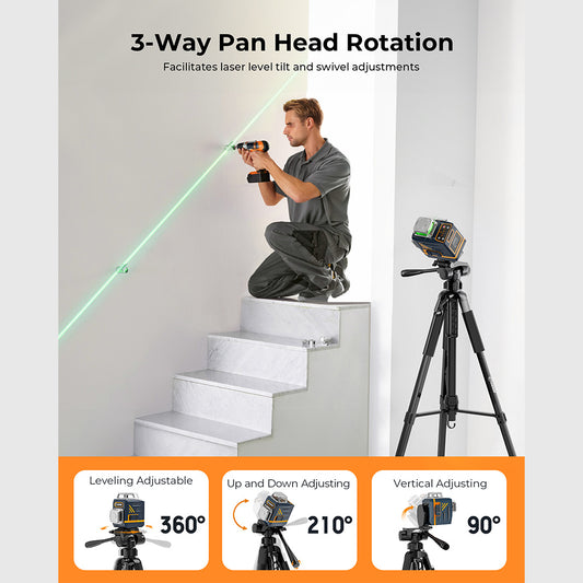CIGMAN CTP01 1.5m/59inch Laser Level Tripod, with 3-Way Swivel Pan Head and Phone Holder, Quick Release Plate with 1/4" Screw Mount &amp; 5/8" UNF Adapter Nut