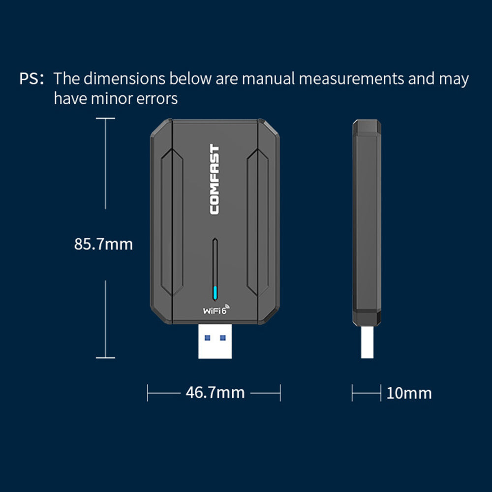 COMFAST CF-972AX WiFi 6 Adapter Gaming Wireless Adapter, Triple Band 5374Mbps USB 3.0  Free Driver Plug and Play WiFi Dongle, Supports AP Mode