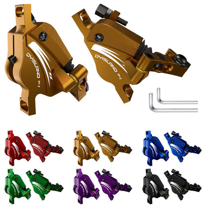 DYISLAND XT-7 Hydraulic Disc Brakes Calipers, Cable Actuated Front &amp; Rear Brake for MTB / Road Bike / Electric Bike - Yellow