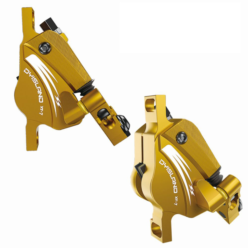 DYISLAND XT-7 Hydraulic Disc Brakes Calipers, Cable Actuated Front &amp; Rear Brake for MTB / Road Bike / Electric Bike - Yellow