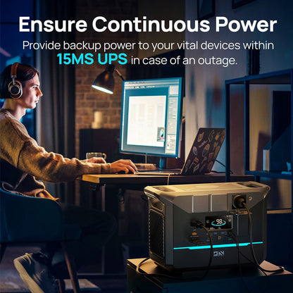 DaranEner NEO1500Pro Portable Power Station, 1382Wh LiFePO4 Battery Solar Generator, 1800W AC Output, Charge to 80% in 1 Hour, 14 Ports, for Outdoors Camping, Travel, RV, Home Emergency