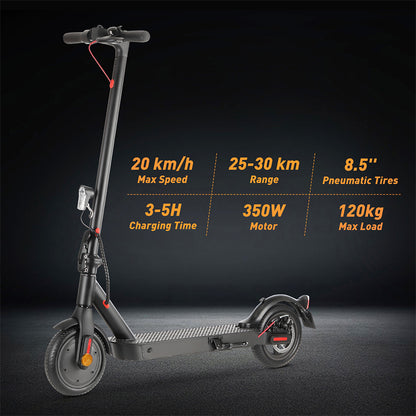 E9 Pro Electric Scooter, ABE Certification, 350W Motor, 36V 7.5Ah Battery, 8.5-inch Tire, 20km/h Max Speed, 30km Range, Dual Braking System, App Control
