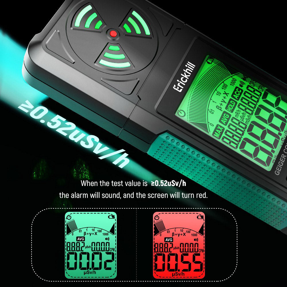 ERICKHILL EGF02 Digital Nuclear Radiation Detector, Geiger Counter, Portable Beta Gamma X-ray Radiation Dosimeter with LCD Display for Home, Radioactive Mineral Mining