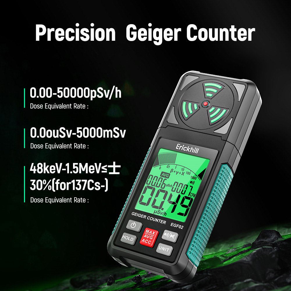 ERICKHILL EGF02 Digital Nuclear Radiation Detector, Geiger Counter, Portable Beta Gamma X-ray Radiation Dosimeter with LCD Display for Home, Radioactive Mineral Mining