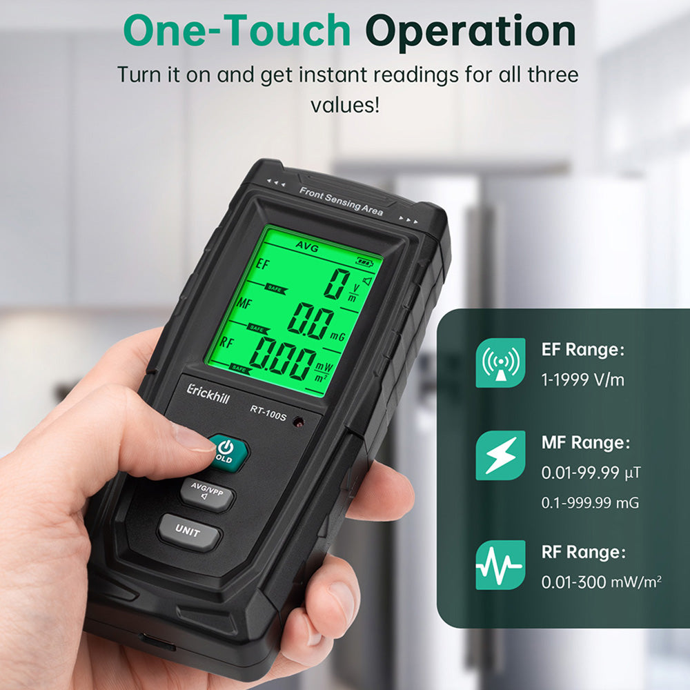 ERICKHILL RT-100S 3 in 1 EMF Detector, Rechargeable Digital Electromagnetic Field Radiation Detector, for Home EMF Inspections, Ghost Hunting