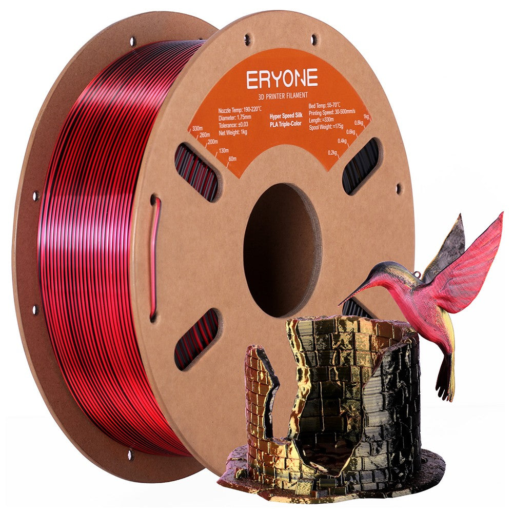 ERYONE High Speed Silk Tri-color PLA Filament 1kg, Black &amp; Red &amp; Golden