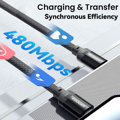 ESSAGER 100W 5A Type-C to Type-C Charging Cable, USB2.0 480Mbps, Magnetic Adsorption, Flexible Adjustment, E-Marker Chip, 1m
