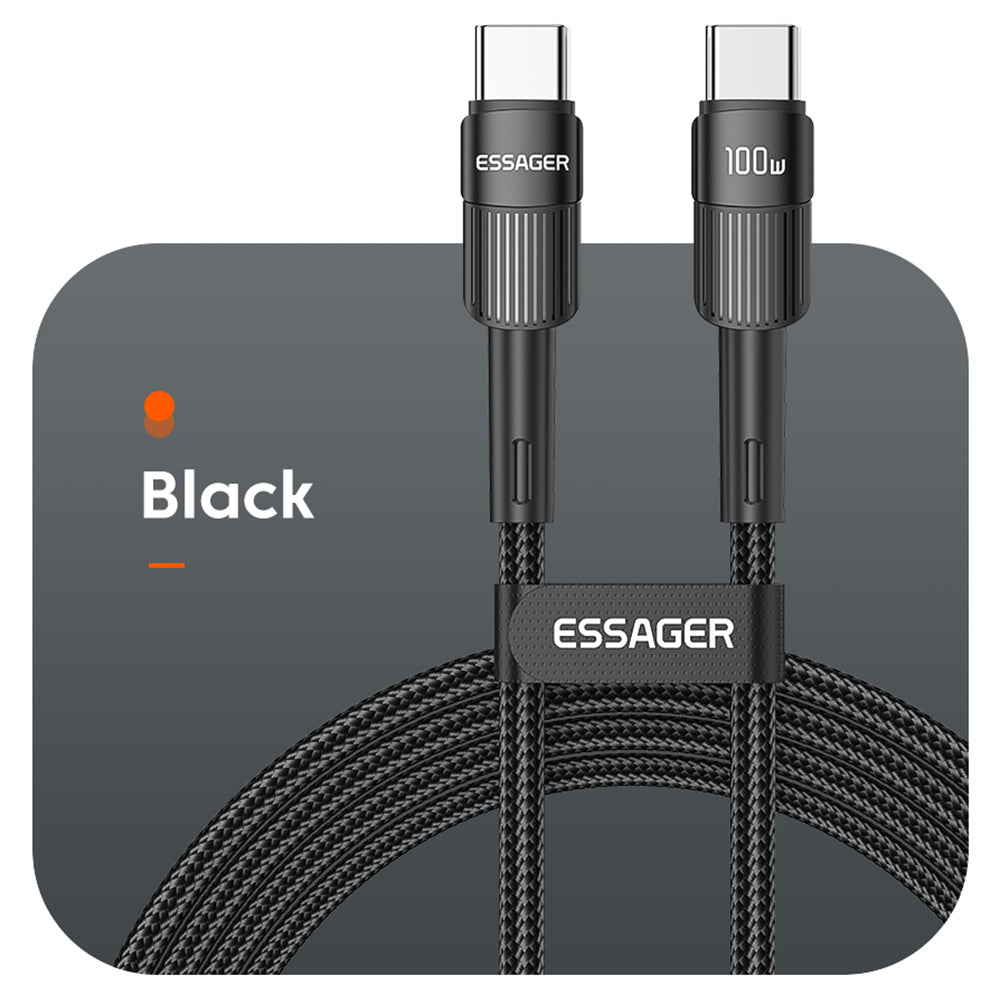 ESSAGER 100W Type-C to Type-C Data Cable, PD Fast Charging, 480Mbps Transmission Speed, for MacBook / Tablet / Huawei Samsung Mobile Phone - 1m Cable