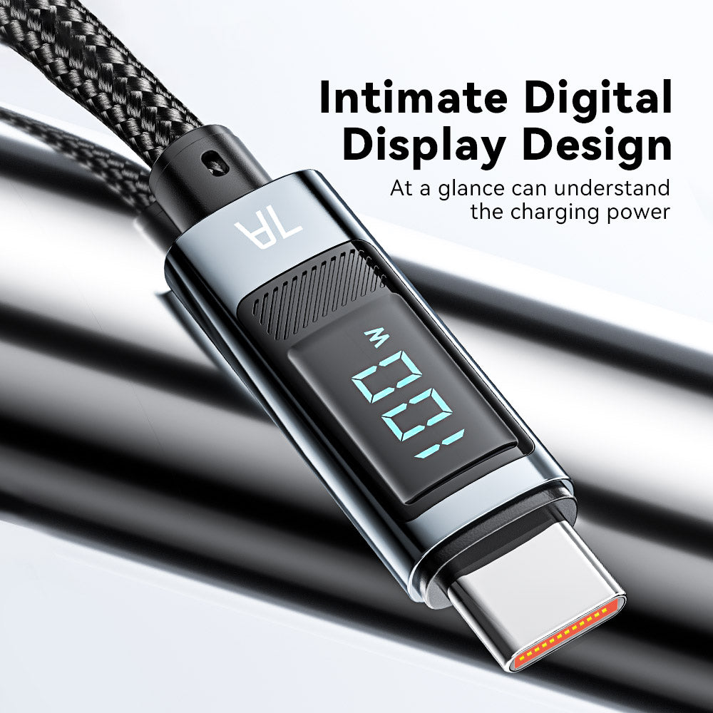 ESSAGER 100W 7A USB-A to Type-C Charging Cable, Digital Display, USB2.0 480Mbps, with Velcro, QC Protocol