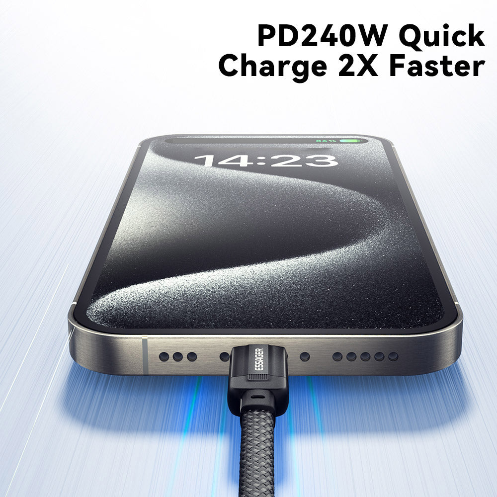 ESSAGER 240W 5A Type-C to Type-C Charging Cable, USB2.0 480Mbps, Magnetic Adsorption, Flexible Adjustment, E-Marker Chip, 1m