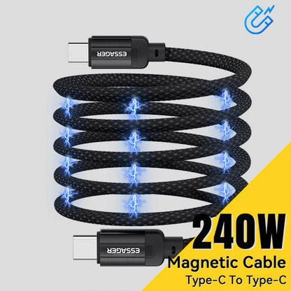 ESSAGER 240W 5A Type-C to Type-C Charging Cable, USB2.0 480Mbps, Magnetic Adsorption, Flexible Adjustment, E-Marker Chip, 1m