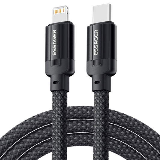 ESSAGER 29W 3A Type-C to Lightning Charging Cable, USB2.0 480Mbps, Magnetic Adsorption, Flexible Adjustable, Smart Chip, 1m