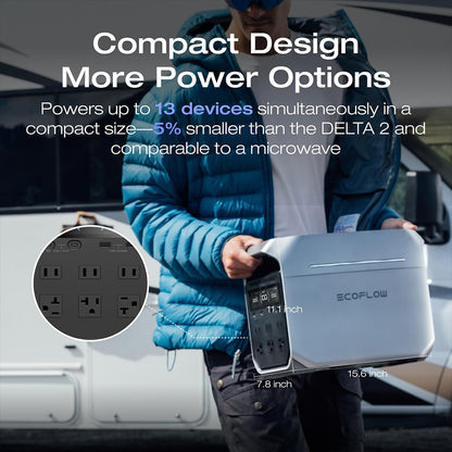 EcoFlow DELTA 3 Plus Portable Power Station, 1024Wh LFP Battery, 1800W Solar Generator, 13 Outlets, <10ms UPS &amp; <30dB Noise, Expandable to 5kWh, App Control, IP65 Protection, 56min Fast Charging, for Home Backup, Outdoor Camping &amp; RV
