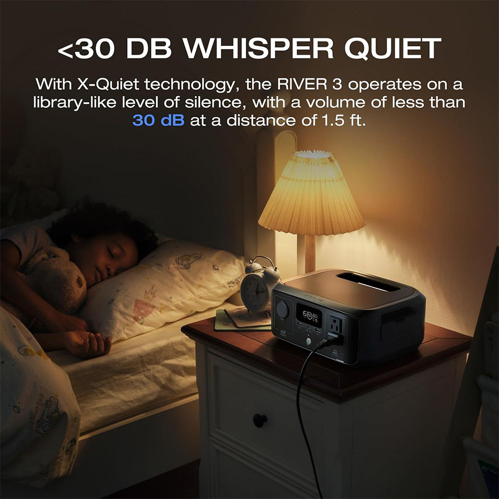 EcoFlow RIVER 3 Portable Power Station, 245Wh LiFePO4 Battery, 300W Up to 600W AC Output, 6 Outlets, <20ms UPS &amp; <30dB, IP54 Waterproof, 1h Fast Charging Solar Generator, for Outdoor/Camping/Home Use