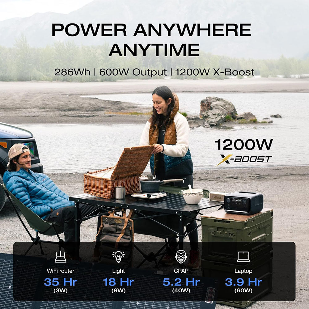 EcoFlow RIVER 3 Plus Portable Power Station, 286Wh LiFePO4 Battery, 600W Up to 1200W AC Output, 7 Outlets, <10ms UPS &amp; <30dB Noise, Expandable to 858Wh, App Control, 1h Fast Charging Solar Generator for Outdoor Camping/RV/Home Use