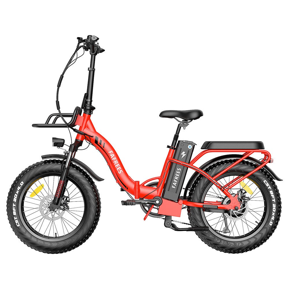 Fafrees F20 Max Electric Bike 20*4.0 Inch Fat Tire 500W Brushless Motor 25Km/h Speed Removable 48V 22.5Ah Samsung Cell Battery Front &amp; Rear Disc Brakes Shimano 7-Speed Gear 150KG Max Speed Folding E-bike with Footrest - Red