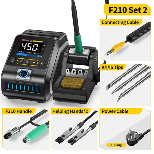 FNIRSI DWS-200 F210 Premium 200W Soldering Iron Station Kit, with 3 Iron Tips and 2 Helping Hands, Temp Value &amp; Curve Mode, 3 Temperature Storage, Full-Color Display