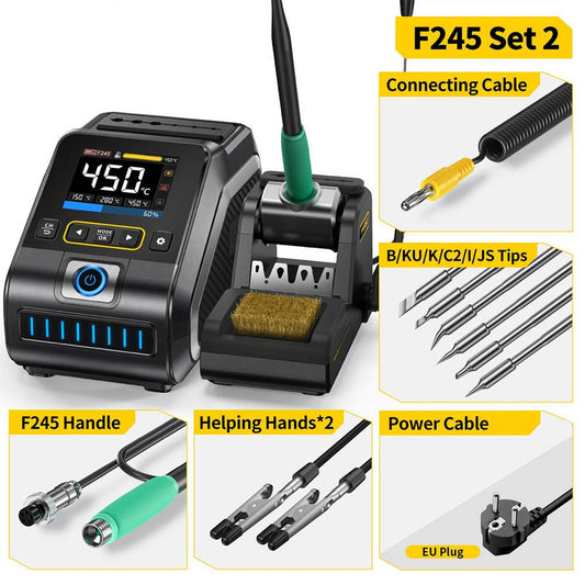 FNIRSI DWS-200 F245 Premium 200W Soldering Iron Station Kit, with 6 Iron Tips and 2 Helping Hands, Temp Value &amp; Curve Mode, 3 Temperature Storage, Full-Color Display