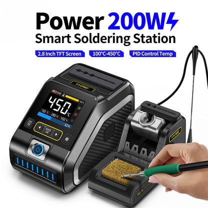 FNIRSI DWS-200 F245 Premium 200W Soldering Iron Station Kit, with 6 Iron Tips and 2 Helping Hands, Temp Value &amp; Curve Mode, 3 Temperature Storage, Full-Color Display