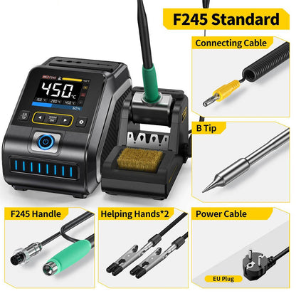 FNIRSI DWS-200 F245 Standard 200W Digital Soldering Iron Station Kit, with 1 Iron Tip and 2 Helping Hands, Temp Value &amp; Curve Mode, 3 Temperature Storage, Full-Color Display