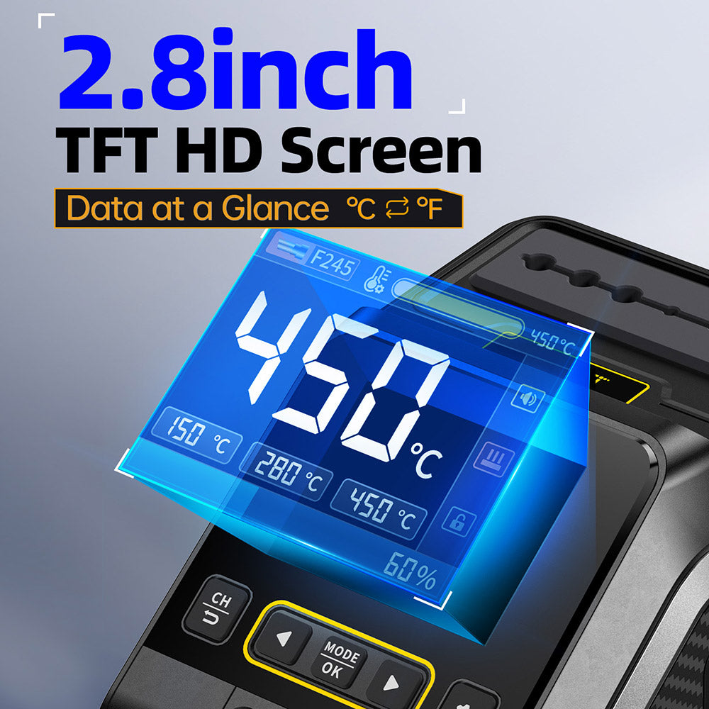 FNIRSI DWS-200 F245 Standard 200W Digital Soldering Iron Station Kit, with 1 Iron Tip and 2 Helping Hands, Temp Value &amp; Curve Mode, 3 Temperature Storage, Full-Color Display