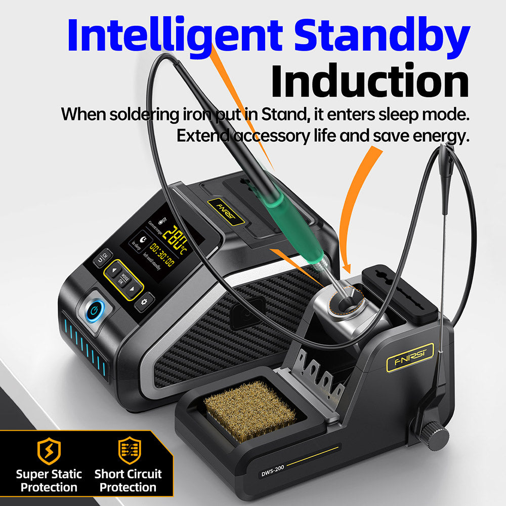 FNIRSI DWS-200 F245 Standard 200W Digital Soldering Iron Station Kit, with 1 Iron Tip and 2 Helping Hands, Temp Value &amp; Curve Mode, 3 Temperature Storage, Full-Color Display