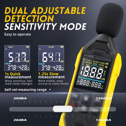 FNIRSI FDM01 Digital Noise Decibel Meter, Handheld Sound Level Measuring Instrument, 30-130dB Measuring Range