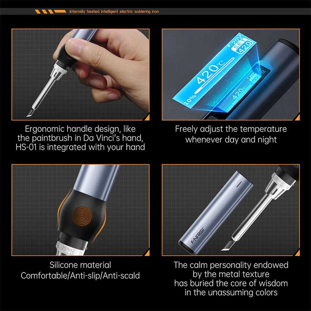 FNIRSI HS-01 Smart Soldering Iron Kit, PD 65W, 80-420 Celsius Fast Heating, Digital OLED Screen, Auto Sleep - Blue