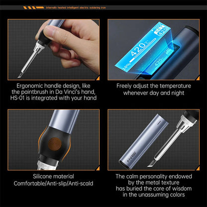 FNIRSI HS-01 Smart Soldering Iron Kit, PD 65W, 80-420 Celsius Fast Heating, Digital OLED Screen, Auto Sleep - Blue