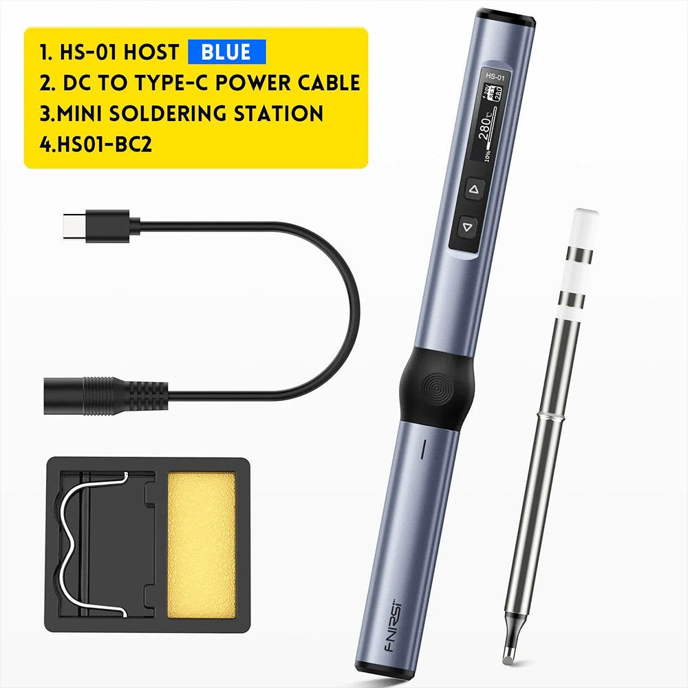 FNIRSI HS-01 Smart Soldering Iron Kit, PD 65W, 80-420 Celsius Fast Heating, Digital OLED Screen, Auto Sleep - Blue