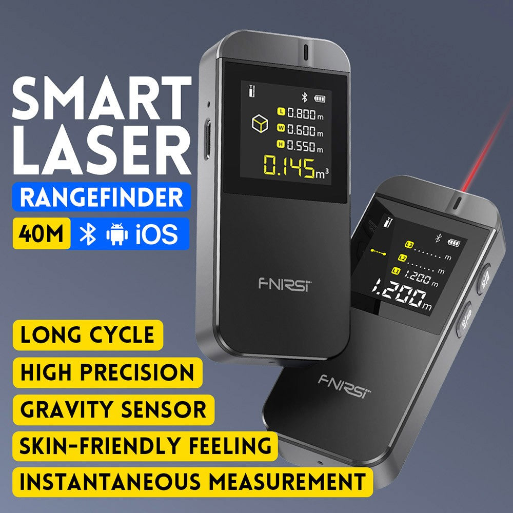 FNIRSI IR40 Smart Laser Rangefinder, Digital Distance Meter, 40M Measurement Range, 360-Degree Gravity Sensor, App Connection, 400mAh Battery - Grey