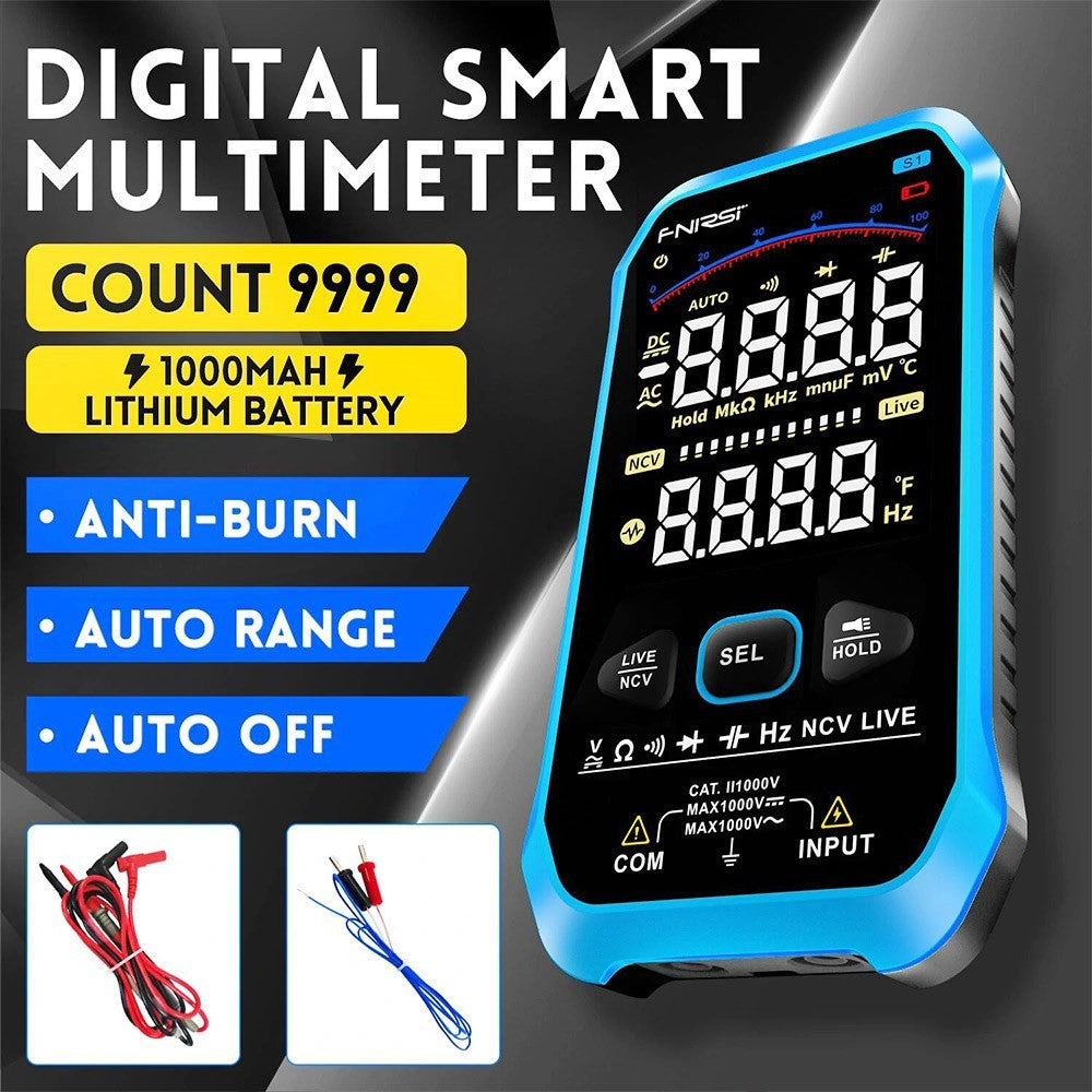 FNIRSI S1 Handheld Digital Multimeter, 9999 Counts, AC/DC Voltage Tester, Auto Range, NCV Measures, 1000mAh Rechargeable Battery, Flashlight Function