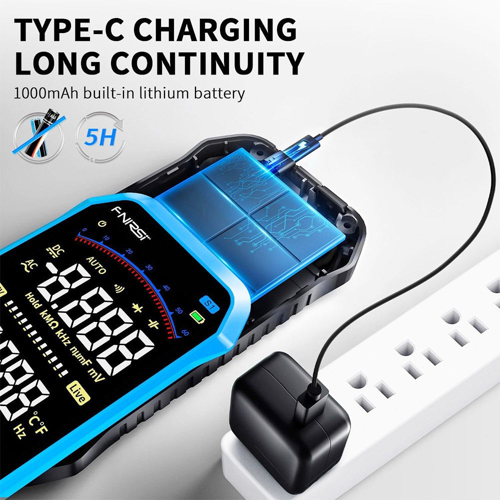 FNIRSI S1 Handheld Digital Multimeter, 9999 Counts, AC/DC Voltage Tester, Auto Range, NCV Measures, 1000mAh Rechargeable Battery, Flashlight Function