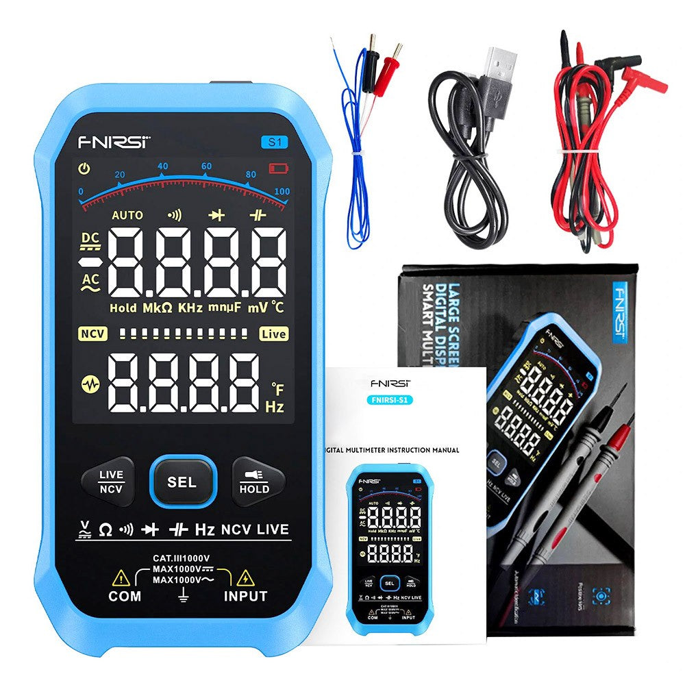 FNIRSI S1 Handheld Digital Multimeter, 9999 Counts, AC/DC Voltage Tester, Auto Range, NCV Measures, 1000mAh Rechargeable Battery, Flashlight Function