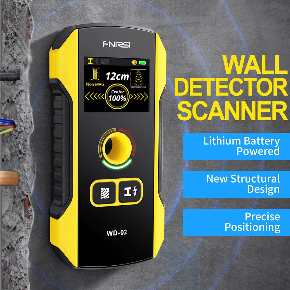 FNIRSI WD-02 Wall Detector, Metal / Wooden / AC Wire Detection Mode, 3-Level Sensitivity Adjustment, Positioning Hole, TFT Display, 300mAh Rechargeable Battery