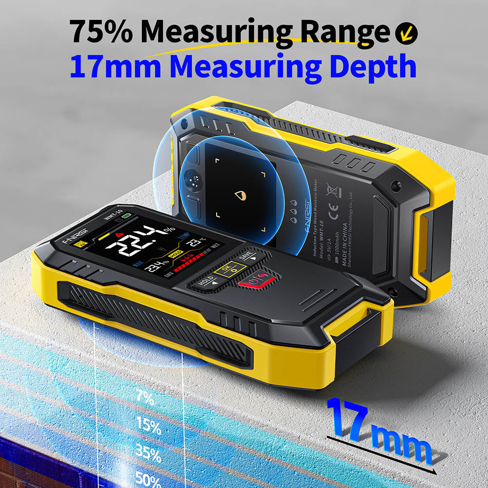 FNIRSI WMT-10 Pinless Moisture Meter, 2.4-inch Screen, 17mm Measure Depth