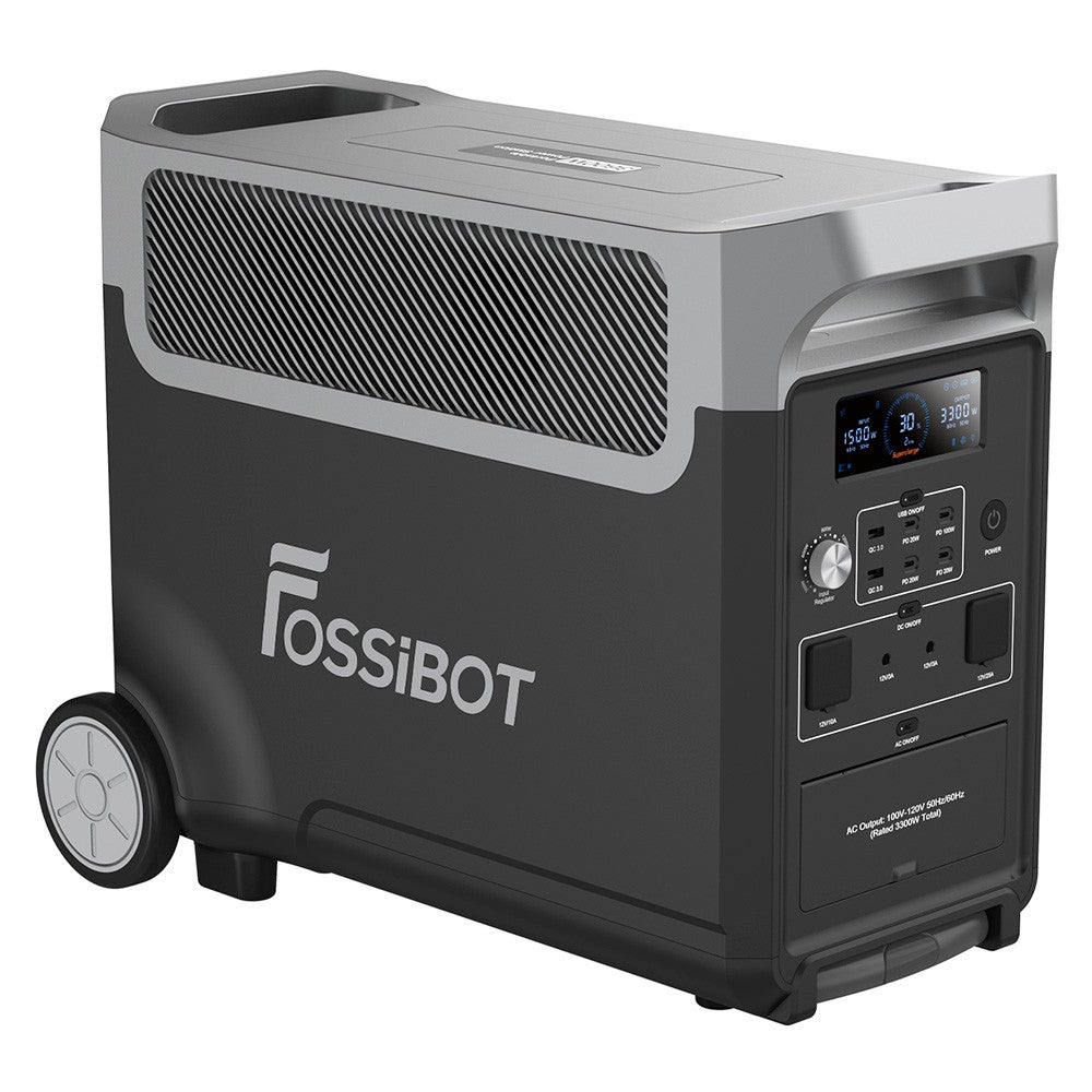FOSSiBOT F3600 Portable Power Station, 3840Wh LiFePO4 Solar Generator, 3300W AC Output, 2000W Max Solar Charge, Fully Recharge in 1.8 Hours, 15 Output Ports, LCD Screen, Removable Flashlight Torch, 3W LED Light, with Rolling Wheels