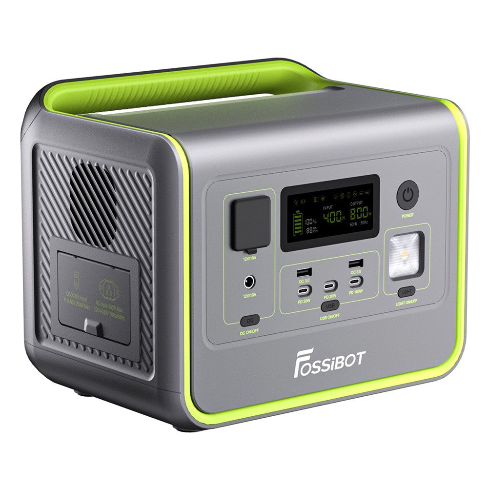 FOSSiBOT F800 Portable Power Station, 512Wh LiFePO4 Solar Generator, 3500 Times Cycle, 800W AC Output, 200W Max Solar Input, 8 Outlets, DC6530, 2xUSB-A, 3xType-C, AC Output, LCD Display, Fully Recharged in 1.2 Hours, LED Light - Green