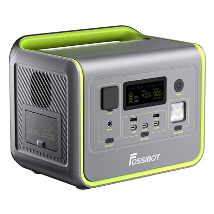 FOSSiBOT F800 Portable Power Station, 512Wh LiFePO4 Solar Generator, 3500 Times Cycle, 800W AC Output, 200W Max Solar Input, 8 Outlets, DC6530, 2xUSB-A, 3xType-C, AC Output, LCD Display, Fully Recharged in 1.2 Hours, LED Light - Green