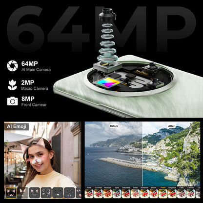 FOSSiBOT S3 Pro 4G Smartphone, 6.67" AMOLED Curved Display, 1.09" Rear Screen, 6GB RAM 128GB ROM, 64MP AI Camera, 5000mAh Battery, Helio G85, NFC, Dual SIM, Android 14, Face Unlock, Black