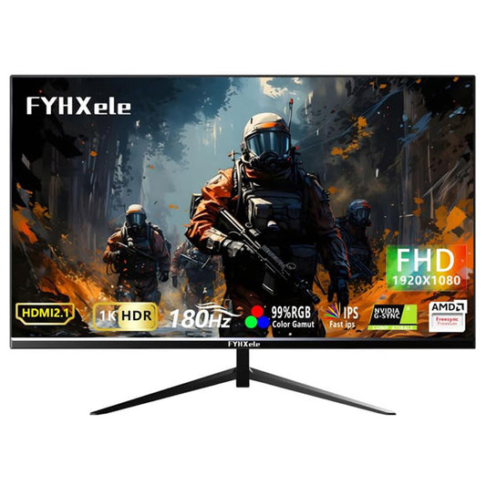 FYHXele FY24FHR 24 inch Gaming Monitor, 1920*1080 16:9 IPS Screen, 180Hz Refresh Rate, 1ms (MPRT) Response Time, 99% sRGB, AMD FreeSync &amp; Adaptive-Sync, HDR10, 178° Viewing Angle, 75*75mm VESA Mountable