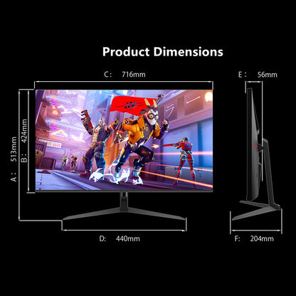 FYHXele FY32QH 32-inch Monitor, 2560*1440 WQHD 16:9 IPS Screen, 165Hz Refresh Rate, 1ms (MPRT) Response Time, 100% sRGB, 3000:1 Contrast, FreeSync &amp; G-Sync Compatible, HDR 400, Low Blue Light, 2*DP1.4, 2*HDMI 2.1, 1*Audio