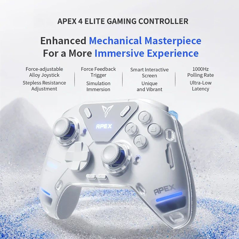 Flydigi APEX 4 Gaming Controller, Force Feedback Trigger, Force-adjustable Alloy Joystick, 1000Hz Polling Rate, LCD Display, Compatible with PC, NS, TV, Android &amp; Laptop