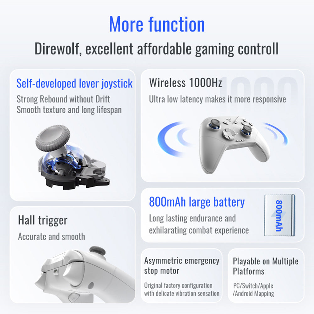 Flydigi Direwolf 3 Gaming Controller, Hall Effect Trigger, 1000Hz Polling Rate, Compatible with PC / Switch / Apple / Android